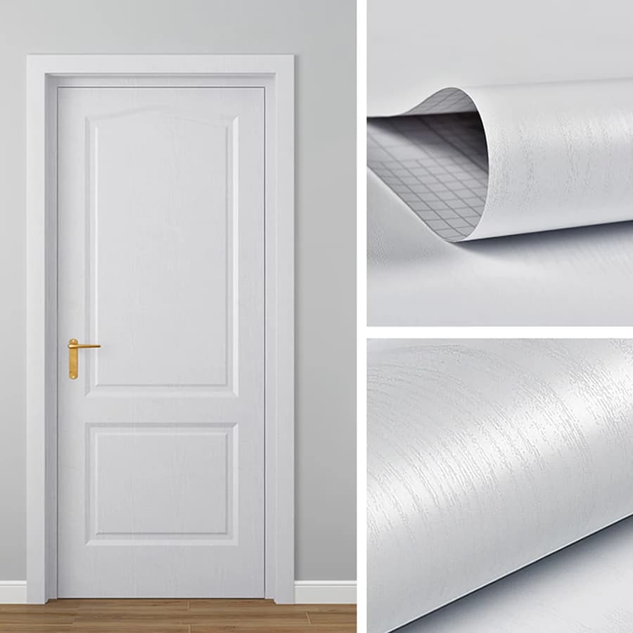 Carta da parati autoadesiva con venature del legno bianco puro, adesivo da parete per ristrutturazione di porte per mobili, camera da letto, in vinile PVC impermeabile