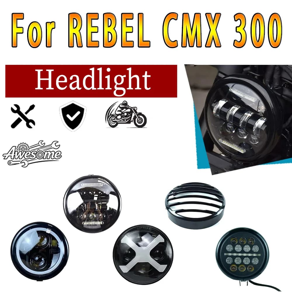 5.75 Inch LED Round Headlight Aluminum Grille Headlamp Cover Fit For honda REBEL 300 CMX300