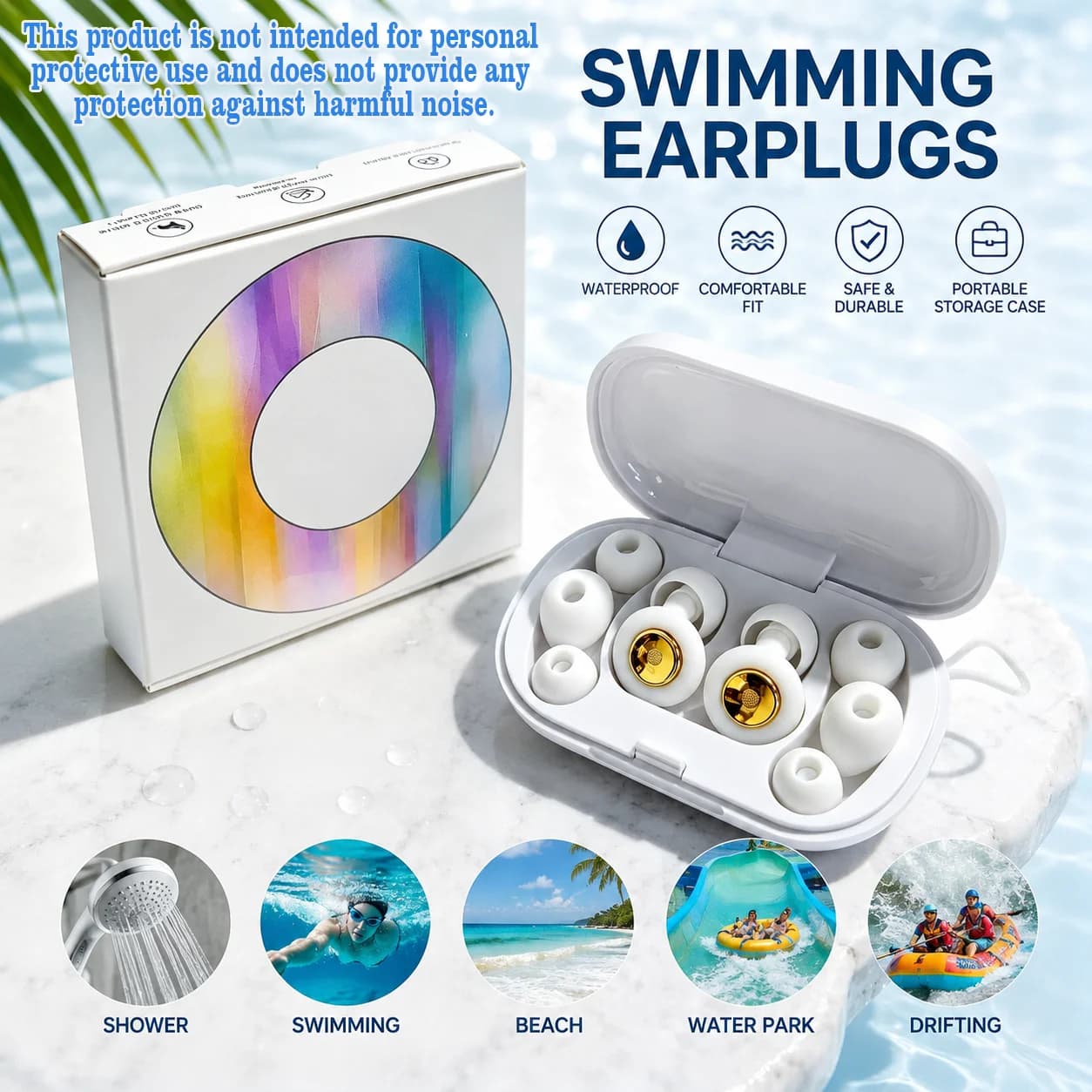 Swimming Earplugs Set Soft Silicone Earplugs with 6 Caps Suitable for Various Populations Swimming Diving Bathing Stylish Wear