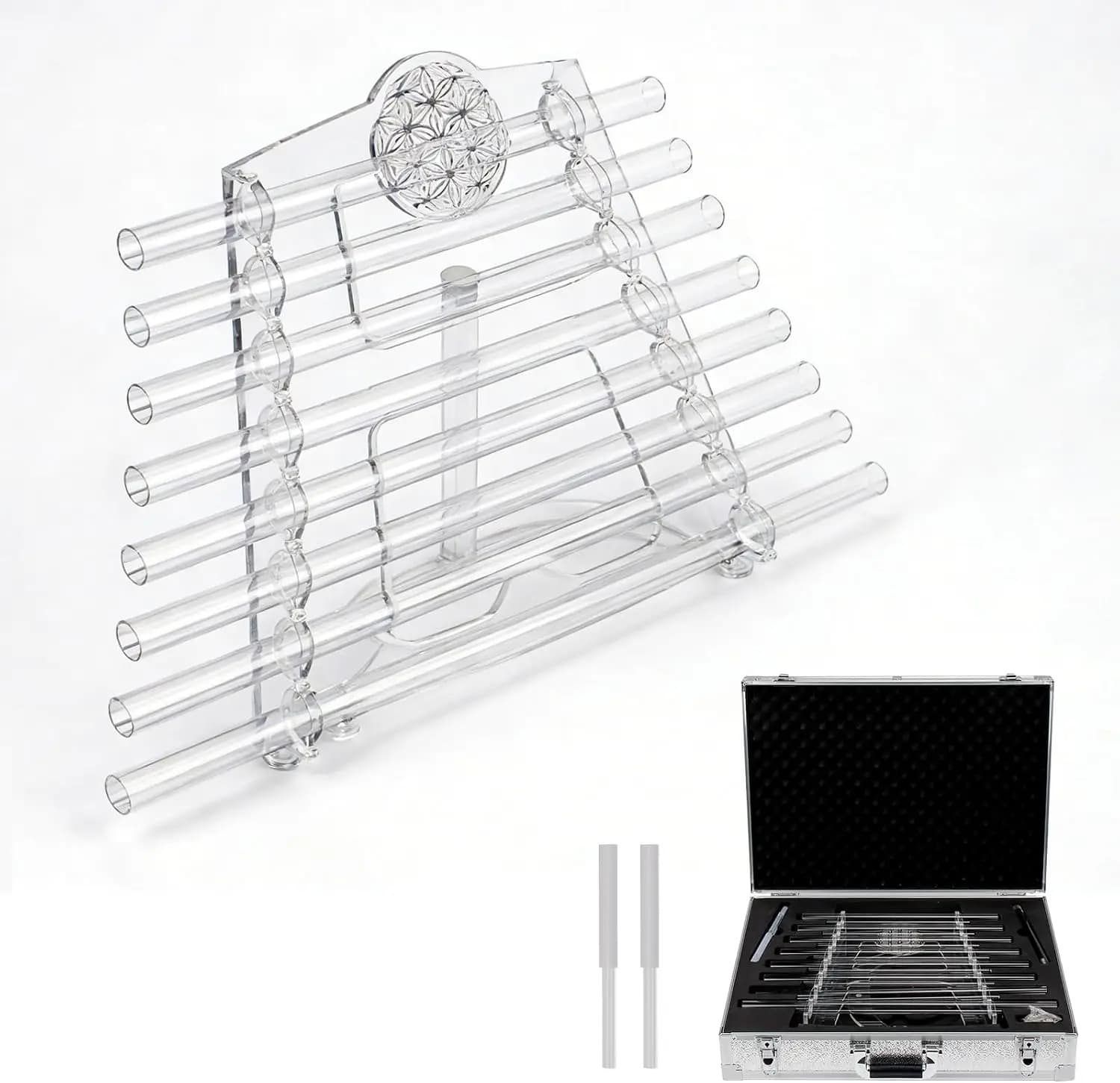 432Hz 8 Note CDEFGABC Quartz Crystal Singing Harp, Crystal Singing Bowl Harp with Stand Bracket, Aluminum Carrying Case for Sound Bath, Meditation, Yoga, Sound Healing, Relaxation Therapy Instrument