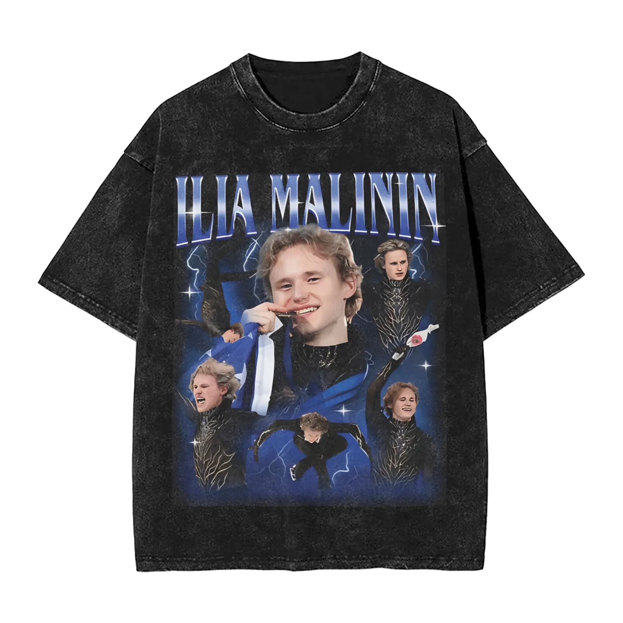 T-shirt effetto lavato Quad Jump Ice Skating Ilia Malinin, Streetwear Hip Hop Retro, per uomo e donna