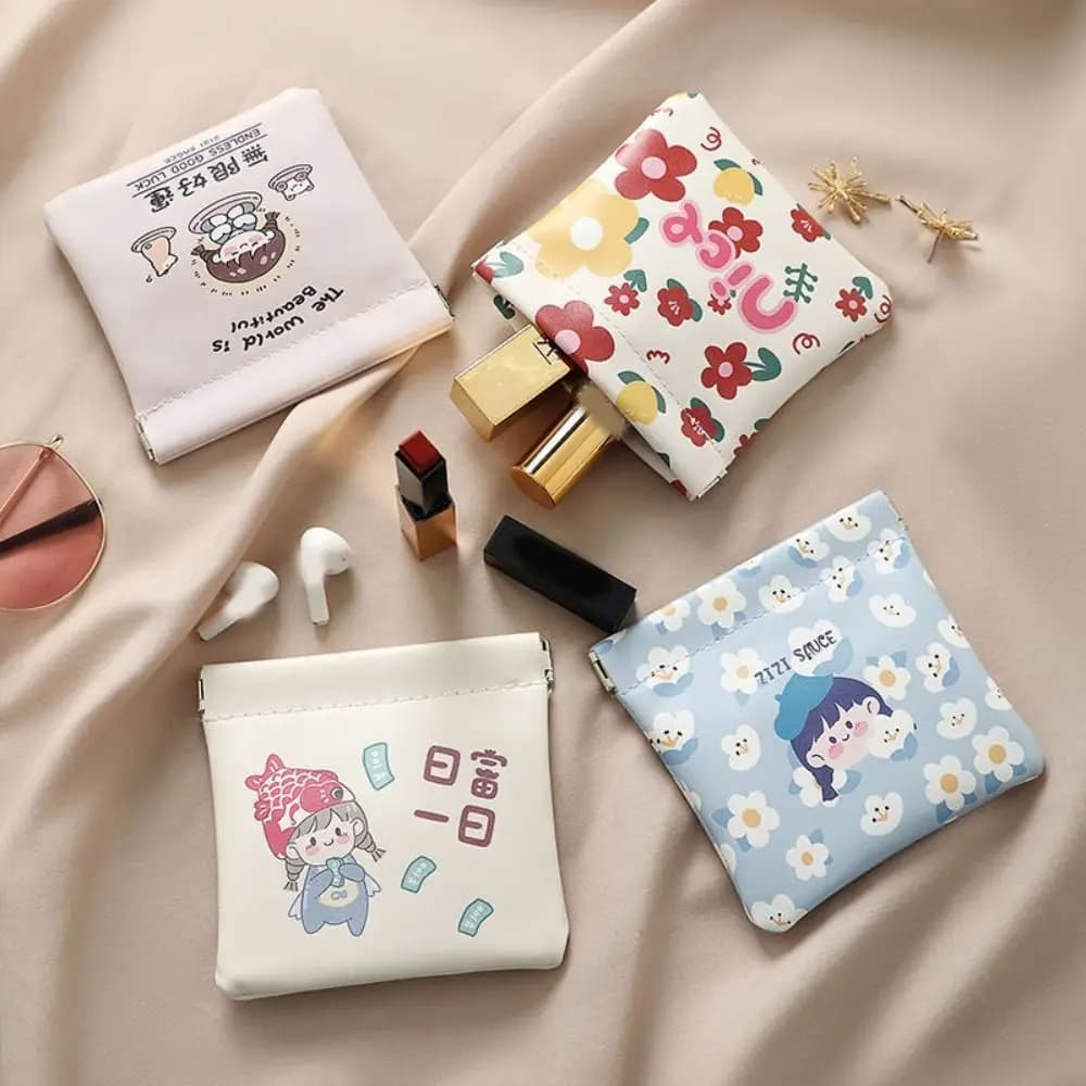 Nuova mini borsa per cosmetici con chiusura automatica modello cartone animato custodia per trucco portatile borsa da viaggio in morbida pelle PU