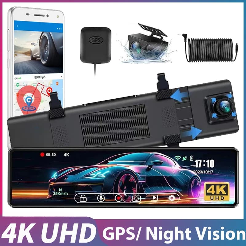 12 "Touch 4K Mirror Dash Cam GPS IMX589 Double Front Camera and Rear WiFi APP Control WDR Night Vision Parking Monitor Camera DVR