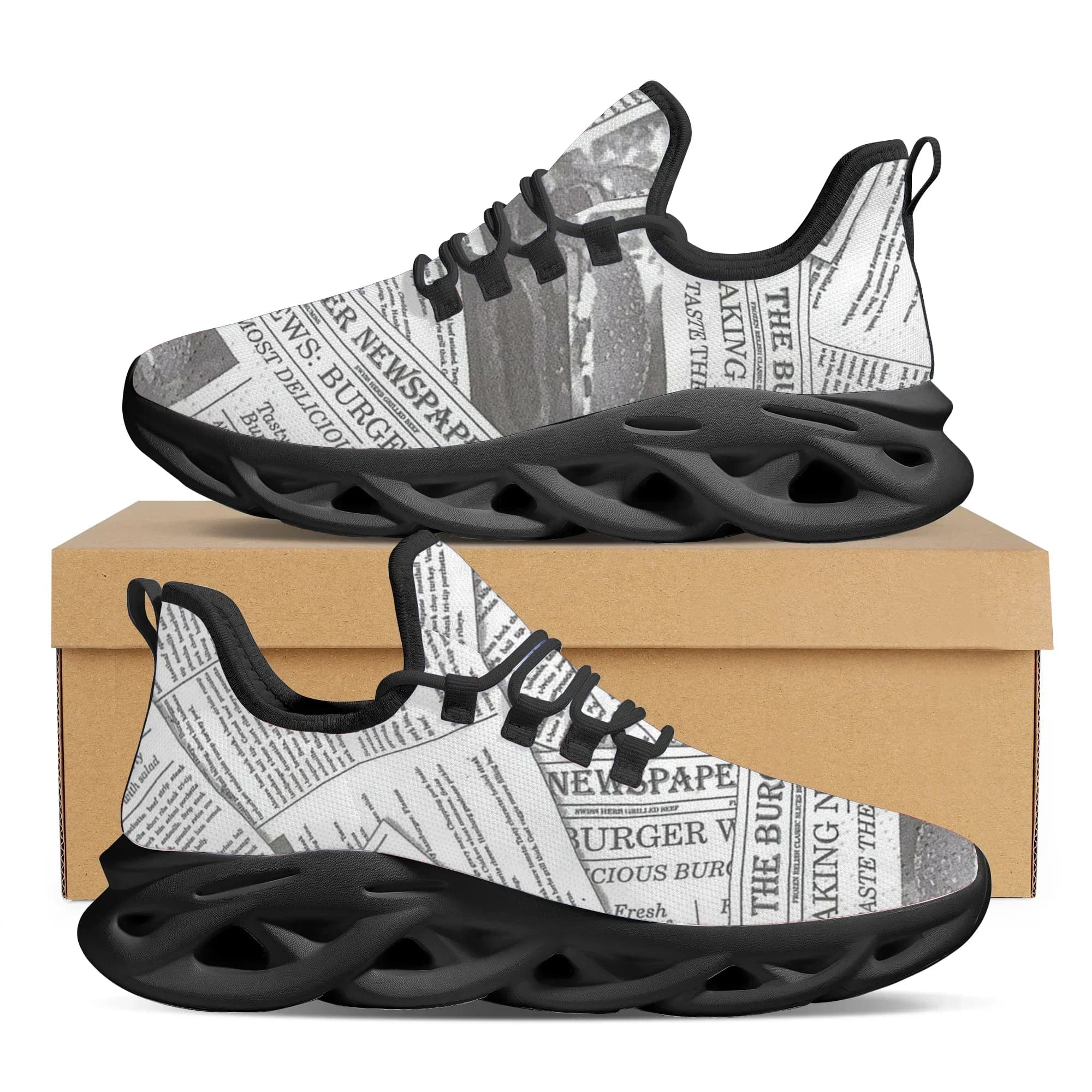 Scarpe da ginnastica personalizzate con stampa a giornale, sneakers casual da donna, scarpe da corsa, calzature, Zapatos