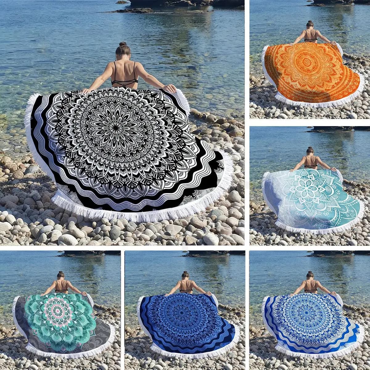 Telo Mare Rotondo Floreale Mandala ad Asciugatura Rapida, Tappetino Yoga in Microfibra Assorbente, Coperta da Picnic Anti-Sabbia per Spiaggia, Viaggi, Piscina