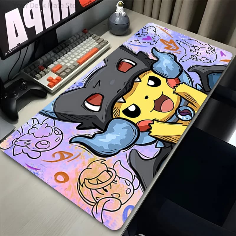 Simpatico tappetino da scrivania cosplay Pikachu Charizard, tappetino per mouse da gioco grande antiscivolo, tappetino per tastiera impermeabile per l'arredamento dell'ufficio dei giocatori