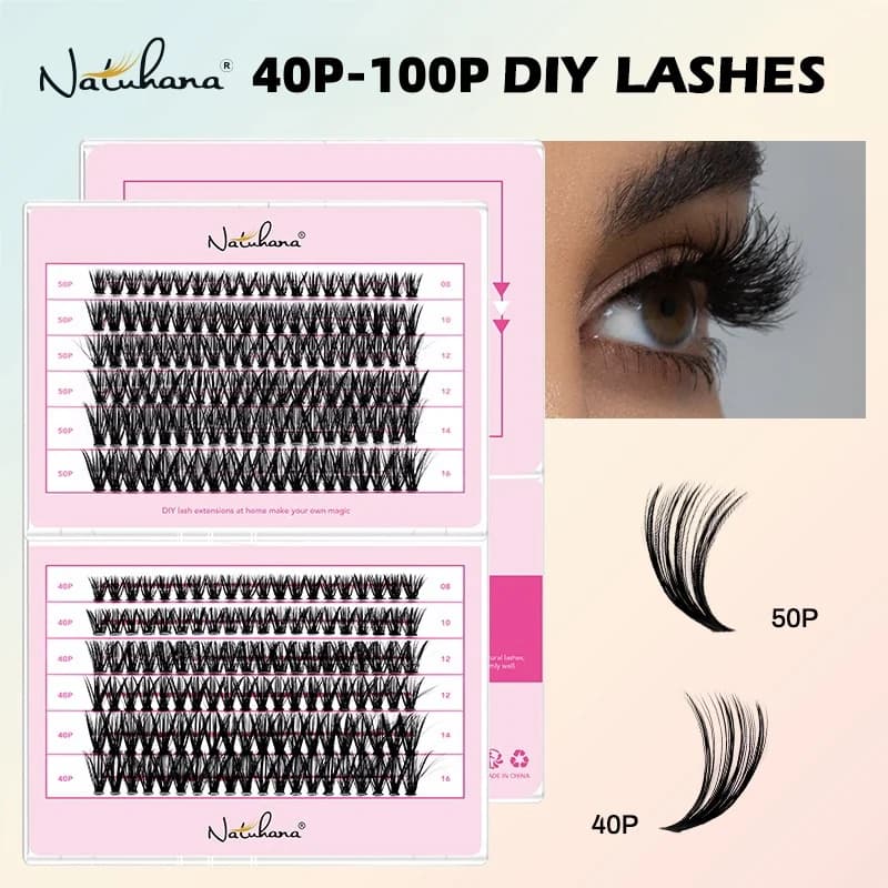 NATUHANA 20D 30D 40D 50D 60D 80D Ciglia a grappolo Ciglia individuali fai da te Russo Premade Volume Fan Finte Cils per strumento di trucco