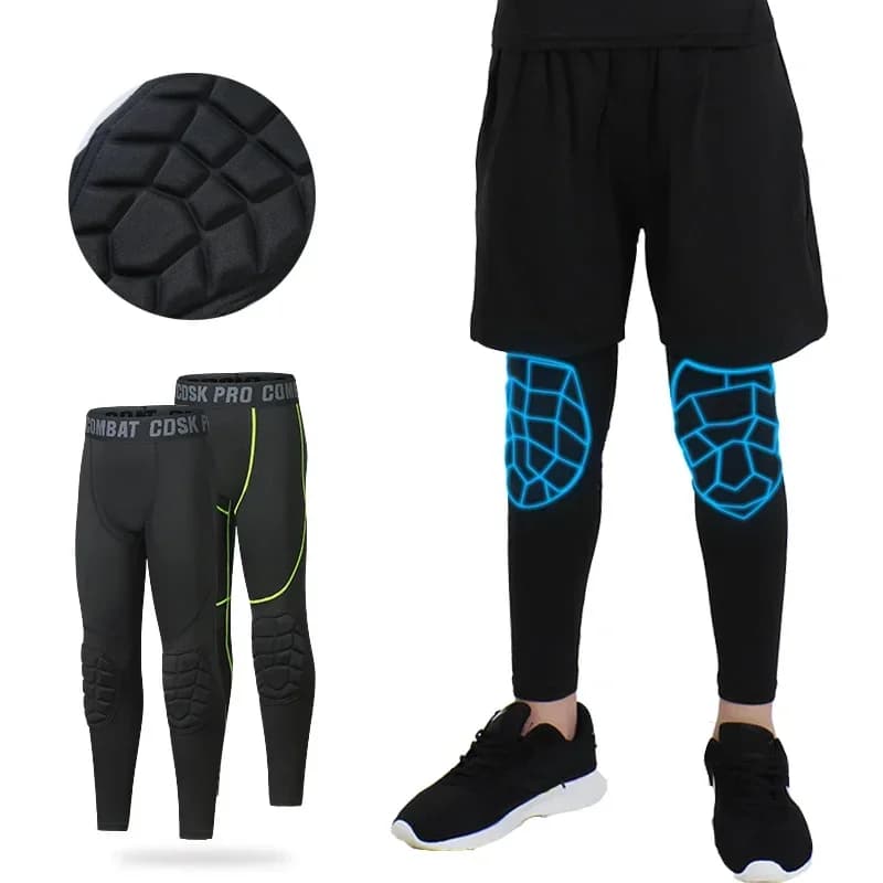 (110-180 cm) Compression tights for children with knee pads with soft armor Hem protection Sports pants for basketball football race