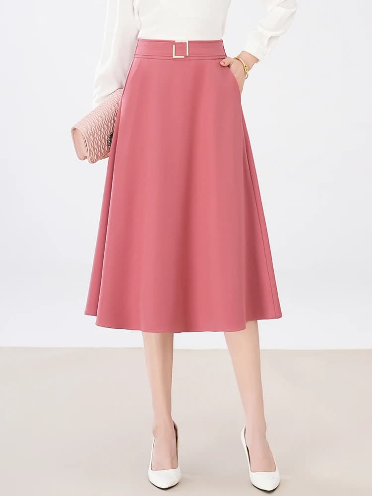 Elegante gonna midi a vita alta a trapezio da donna, nuovo stile primavera estate, con elastico in vita, effetto snellente, gonna svasata ampia, abbigliamento casual