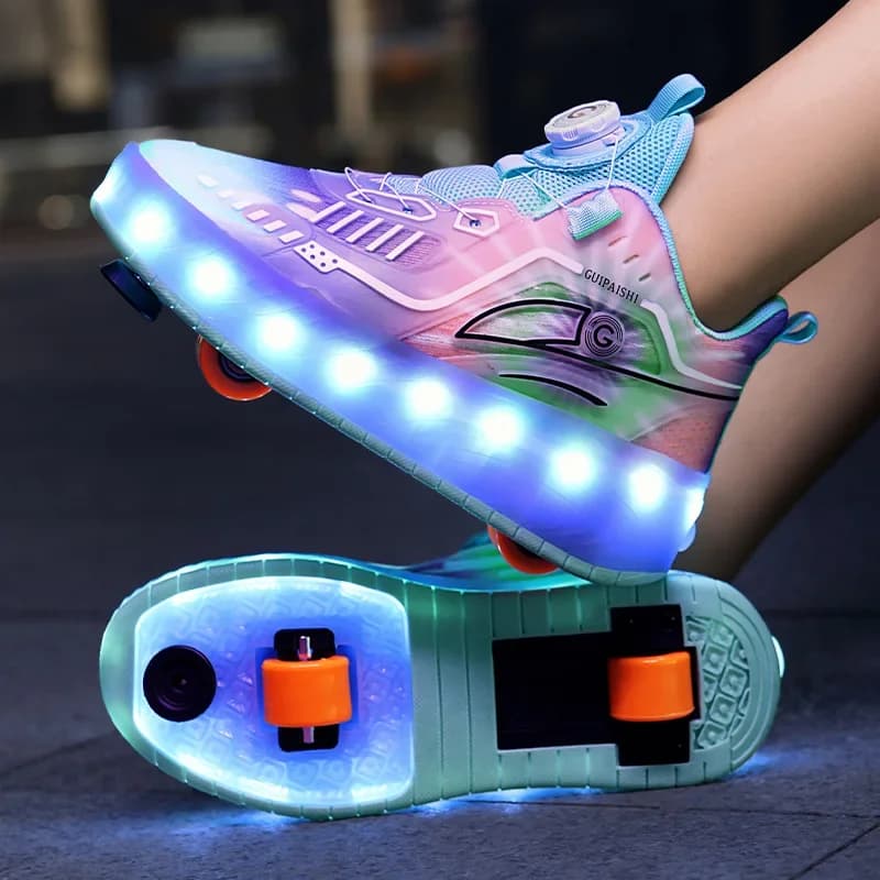 Pattini a rotelle a 2 ruote da donna Scarpe da ginnastica da ragazza alla moda con ruote Scarpe sportive da pattinaggio per bambini a doppio scopo retrattili