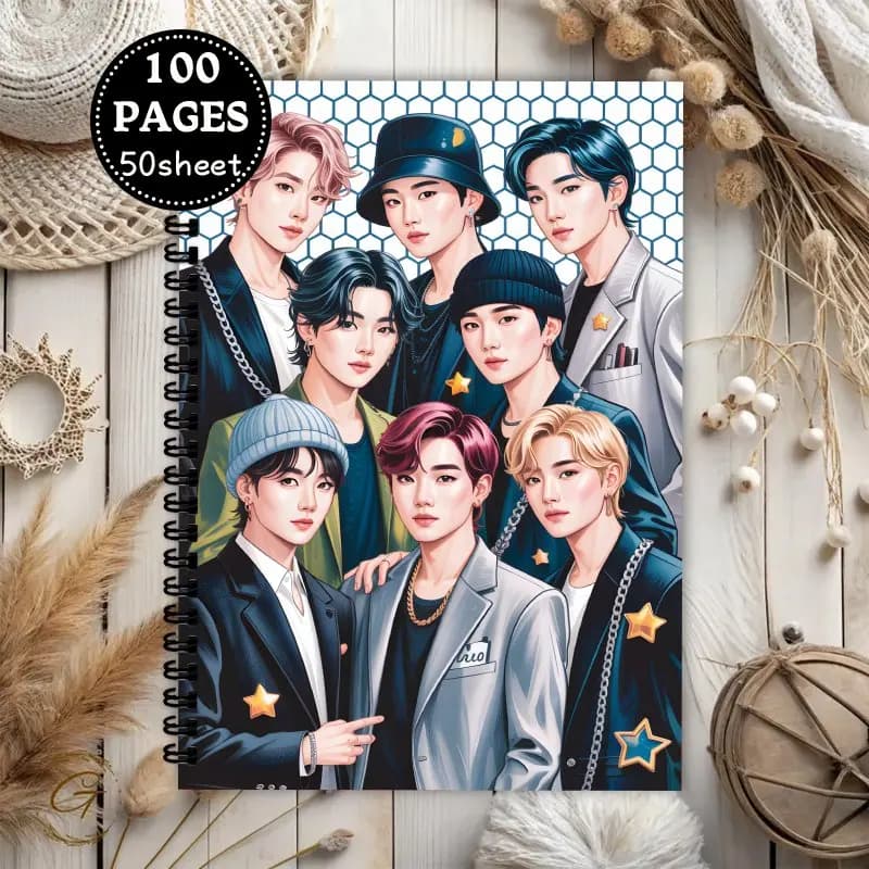 K - Pop Group Themed Spiral Notebook, Blank Sketchbook, for Lyrics, Graffiti, Planning, Gifts for Women, Friends & K - Pop Fans