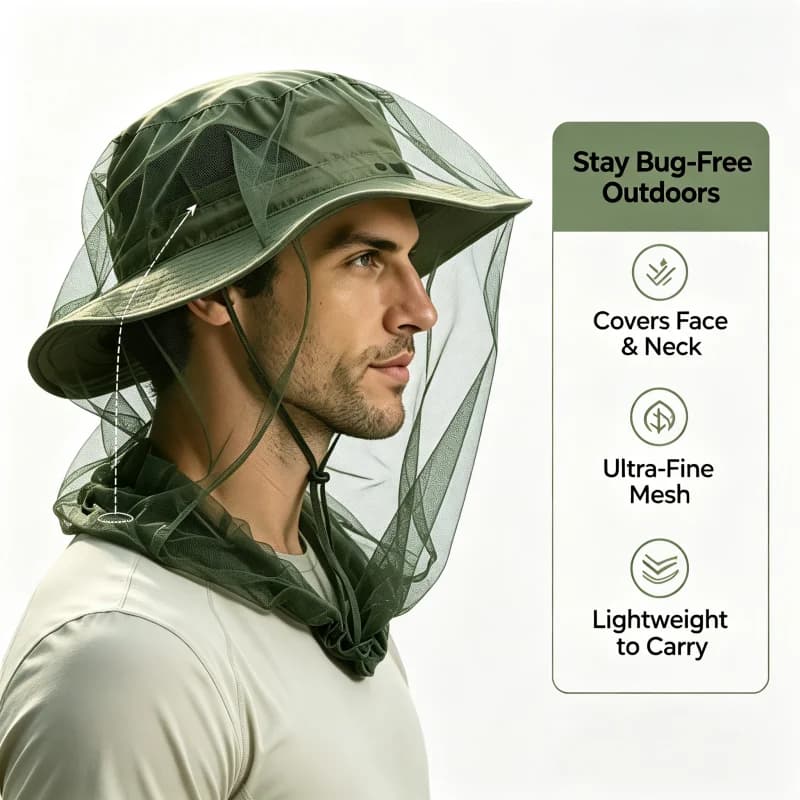 1/2/4/6pcs Mosquito Net Outdoor Camping Travel Head and Neck Protection Anti Mosquit Breathable Mesh Full Head Cover Fishing Hat