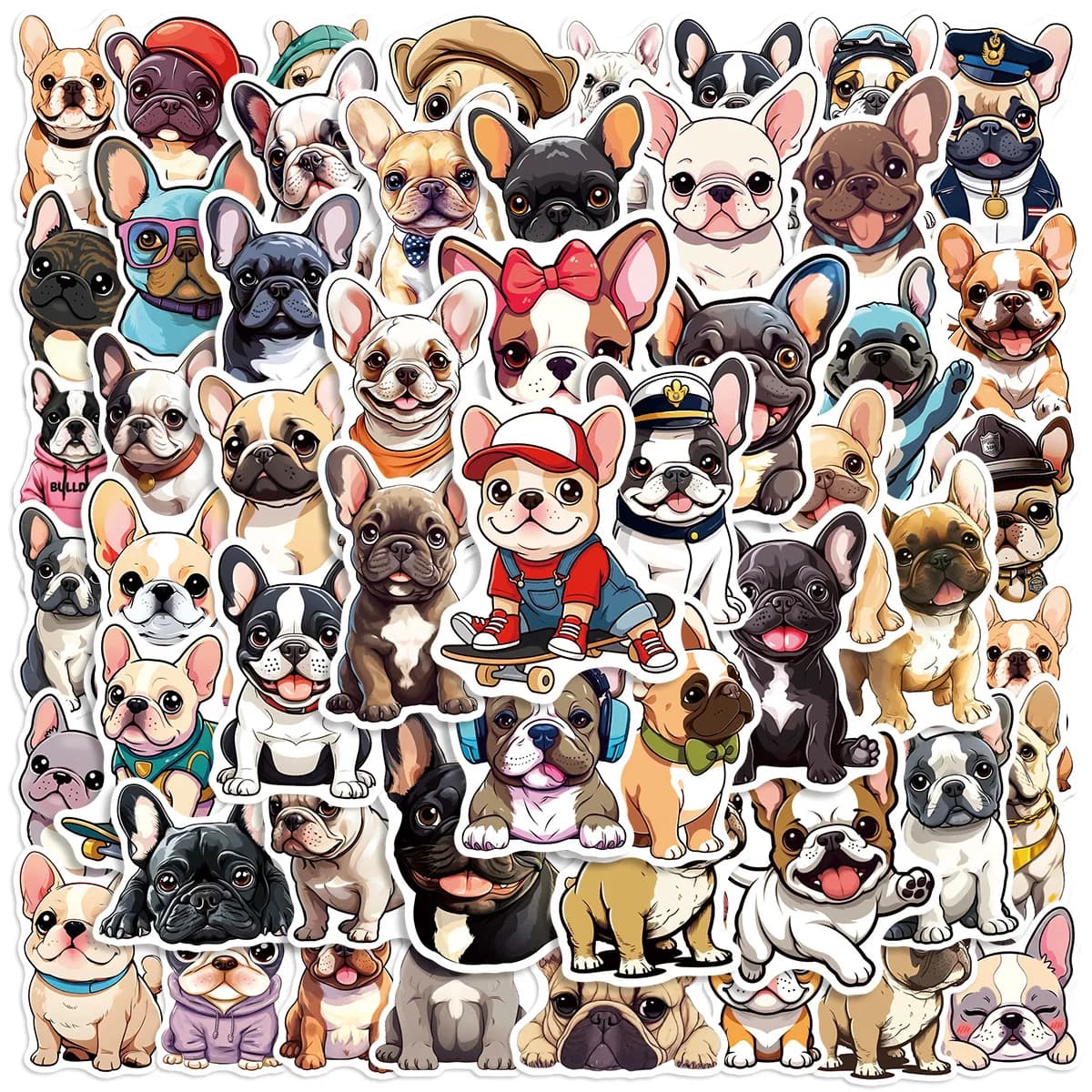50/100 Pezzi Adesivi Graffiti con Cani Cartoon, Impermeabili, per Decorazione Valigie, Cancelleria e Quaderni