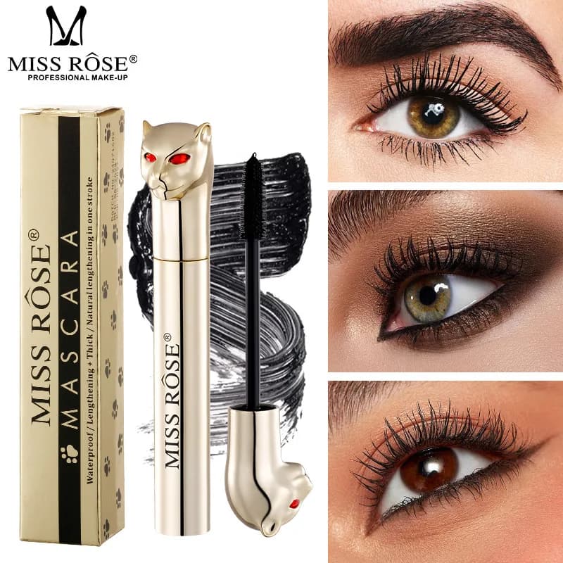 MISS ROSE Mascara 3D Cat Golden Tube, Volumizzante, Allungante, Incurvante, Naturale, Lunga Durata, Primer per Ciglia, Cosmetici