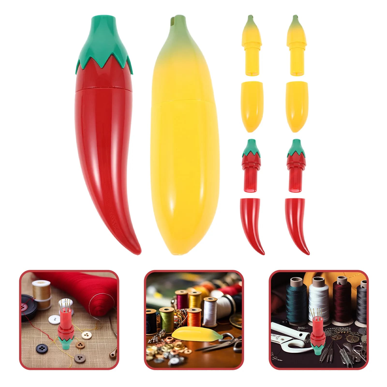 6Pcs Simulation Fruits Needle Storage Box Mini Tool Container for Sewing Beads Crafts Jewelry Organizer Banana Pepper Design