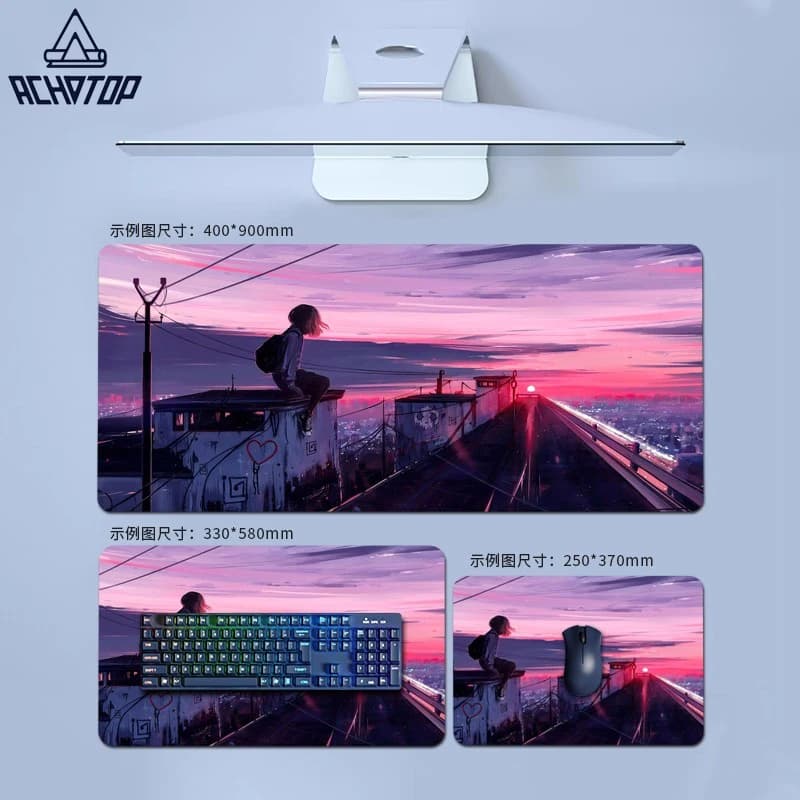 Anime Sunset Girl Tappetini per tastiera Tappetino per mouse da gioco di grandi dimensioni Tappetino in gomma anime Tappetino per scrivania Protezione per mouse Tappetino per mouse Accessori per PC da gioco