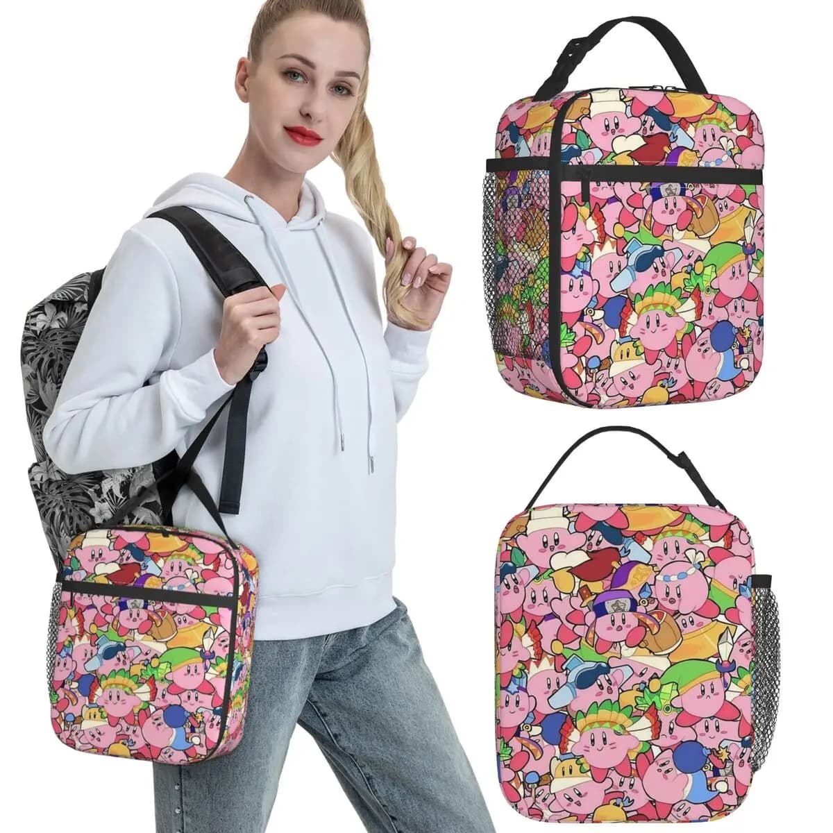 Lunch Box Pink Kirbys Gioco divertente Prodotto Lunch Food Box Multifunzione Cooler Bento Box termico per i viaggi
