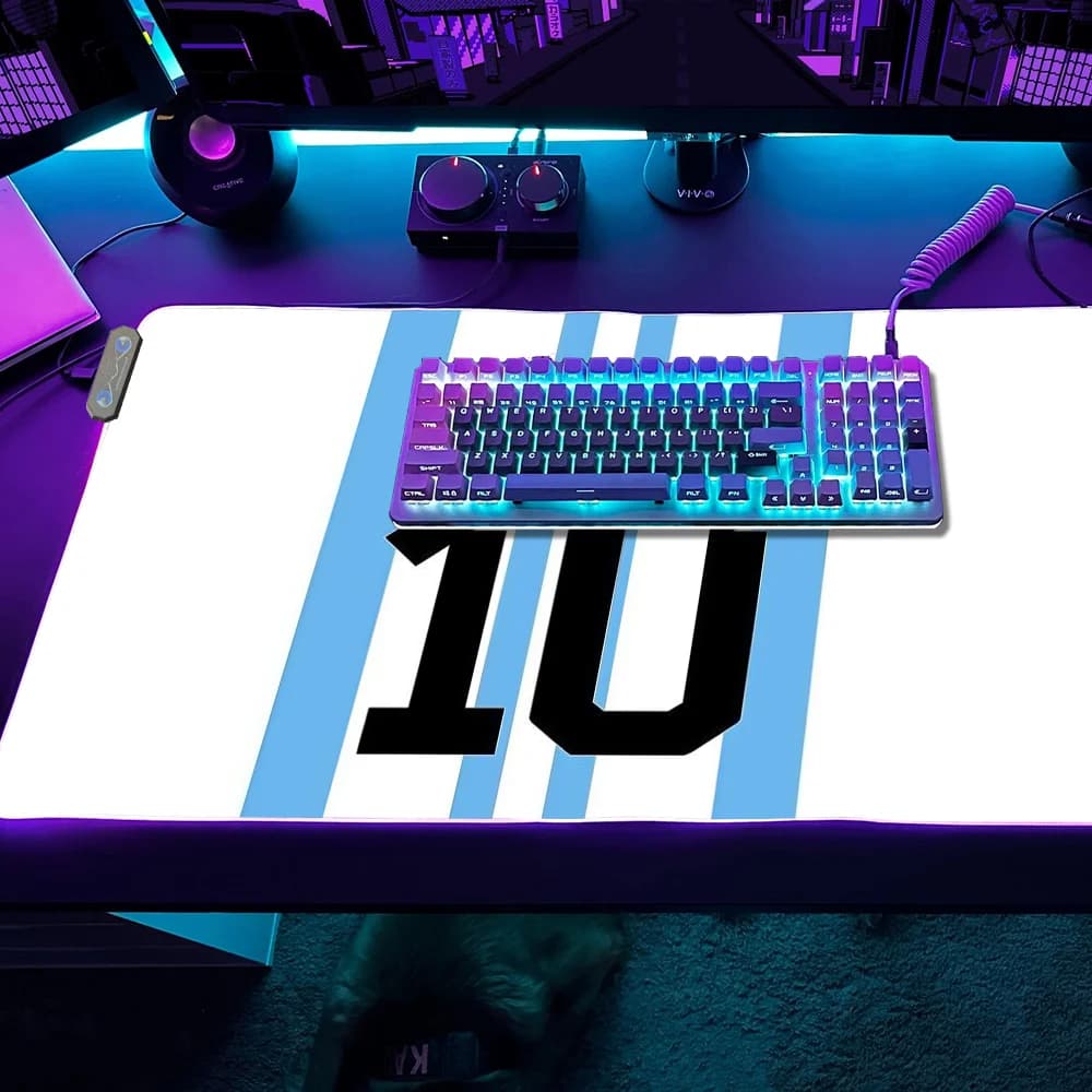 Star Gaming Messi MousePad Tappetini da calcio da tavolo a LED Tappetini da scrivania in gomma retroilluminati XXL 10 RGB Micro USB