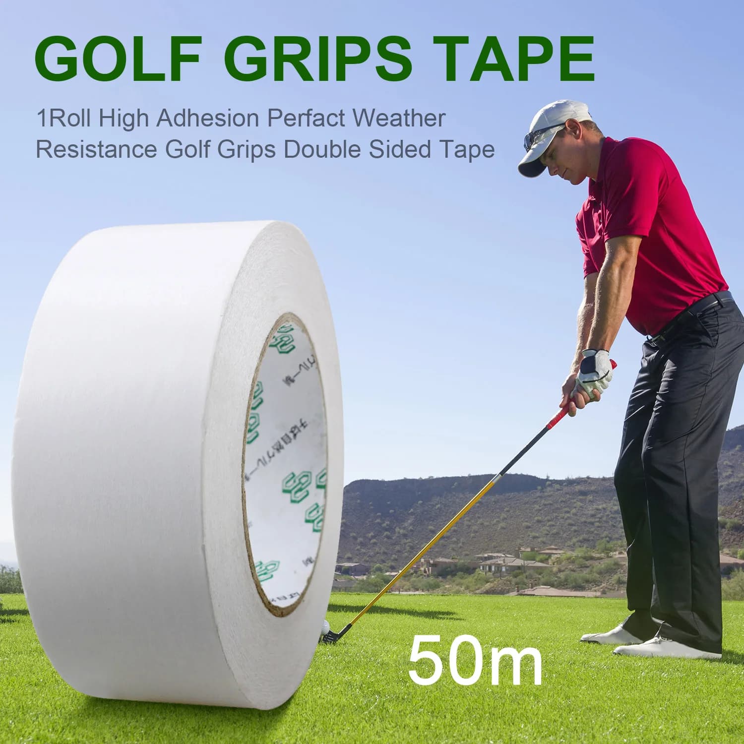 CRESTGOLF Nastro biadesivo per impugnatura da golf per mazze da golf Installazione con impugnatura Striscia per impugnatura da golf Nastro per putter 2 "* 50 m/1" * 50 m/2 "* 0,2 m