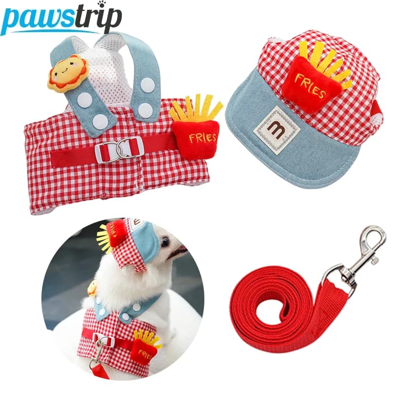 3 pezzi/set pettorina per cani guinzaglio regolabile per cuccioli con cappello guinzaglio per cani carino guinzaglio per orsacchiotto Yorkshire guinzaglio per animali domestici