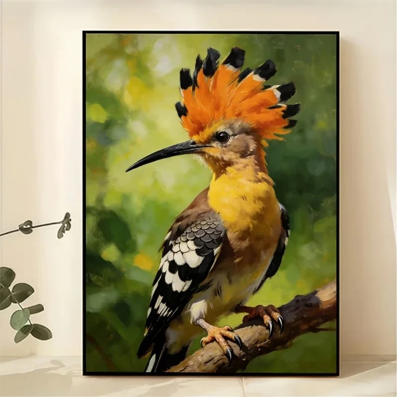 Professional Art Use 2D Flat, 1 Set of Adult DIY Paint by Numbers Kit, "Hoopoe Bird" Includes Acrylic Paints, Canvas, 3 Paintbru