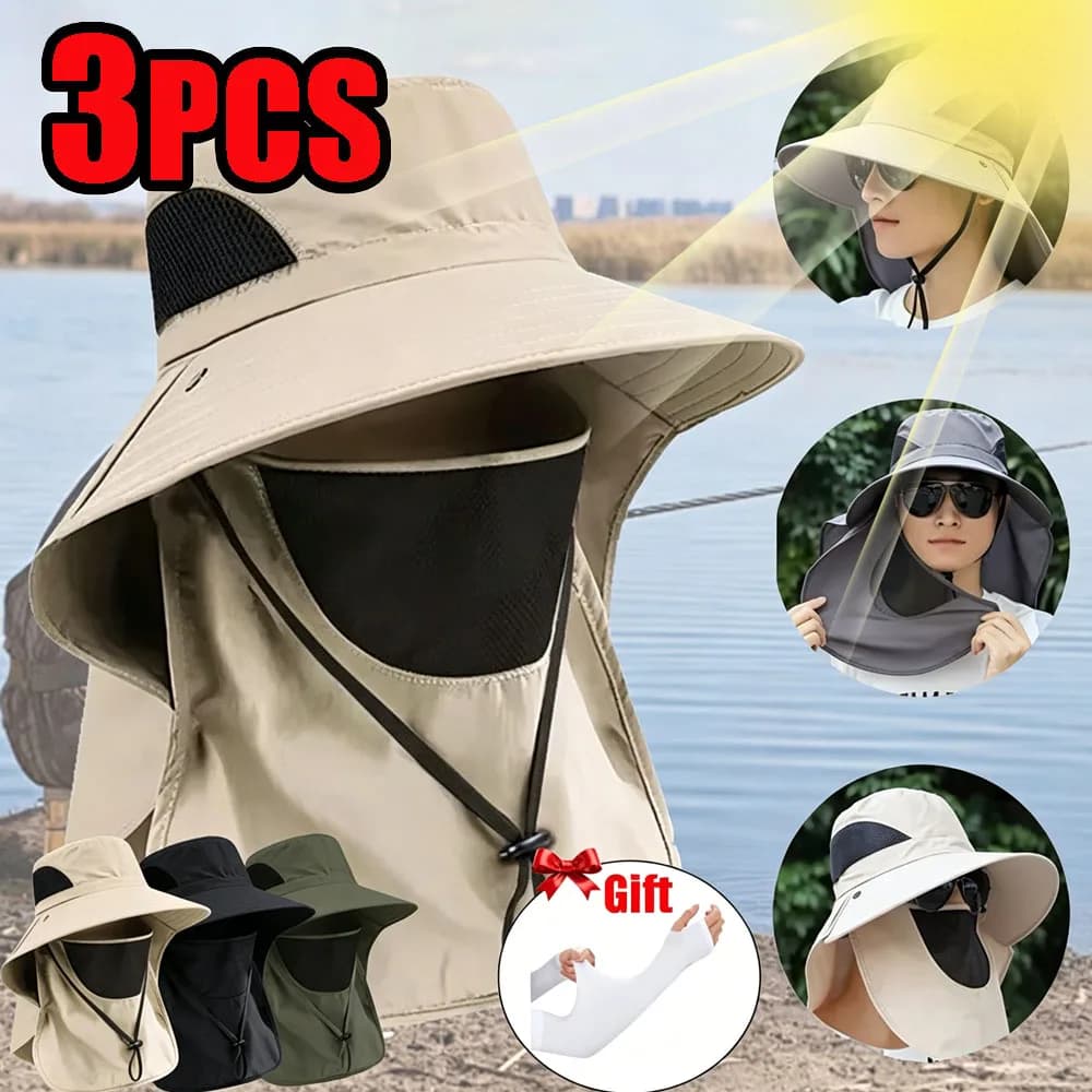 Summer Sun Hats UV Protection Outdoor Hunting Fishing Cap For Men Women Hiking Camping Visor Bucket Hat Neck Flap Fisherman Hats