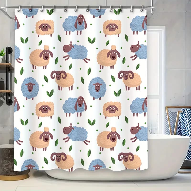 Adorabile tenda da doccia con stampa animalier, design di nuvole di pecora per l'arredamento del bagno