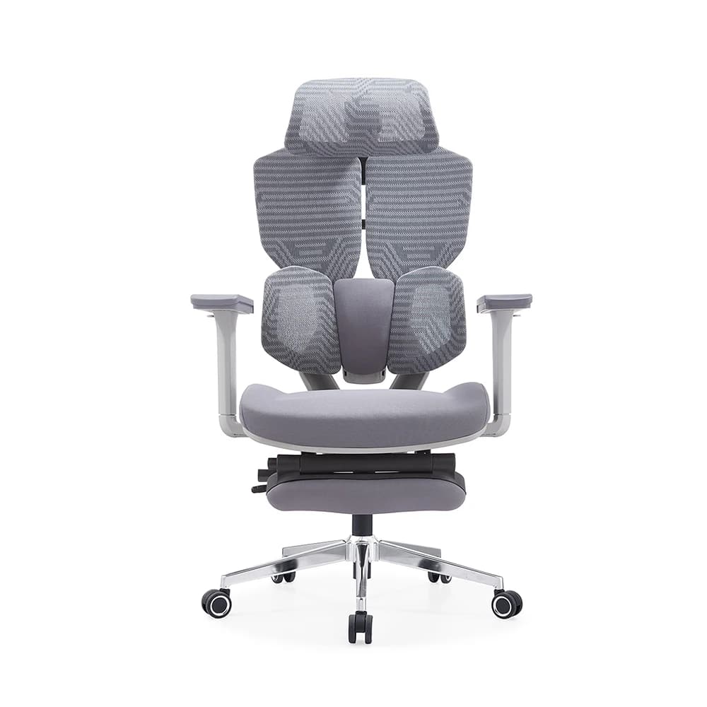Comoda sedia da ufficio ergonomica per computer, multicolore, con poggiapiedi, rivestimento in tessuto.