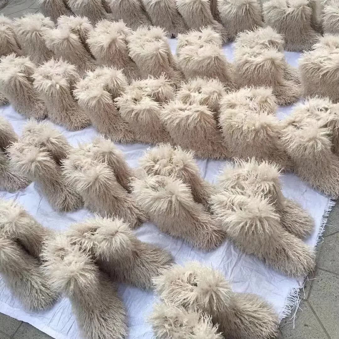 Plus Size 36-46 Fashion Winter Lamb Skin Boots Long Hair Faux Mongolian Sheep Fur Boots Cover