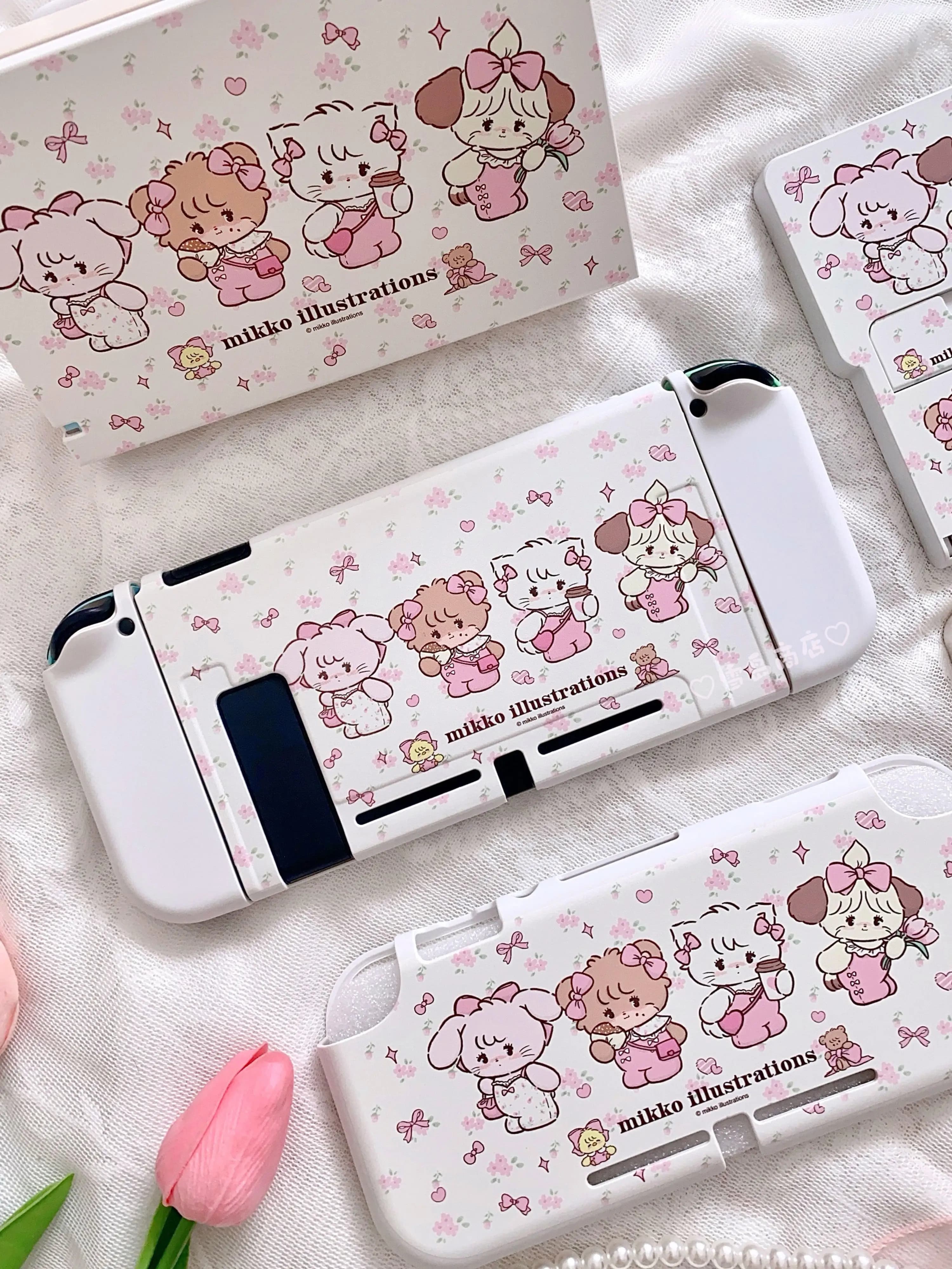 Case Skin for Nintendo Switch OLED Kawaii Funda Cover Pink Dockable Protective Shell For NS Switch Controller JoyCon Accessory