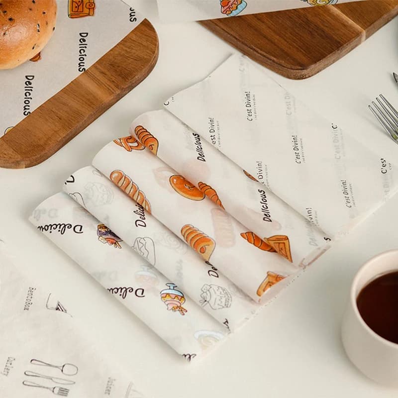 100 pz Deli Lenzuola di Carta Cera Per Cibo Cestino Liner Torta Stile Stampato Grasso Deli Carta Per Avvolgere il Pane Hamburger