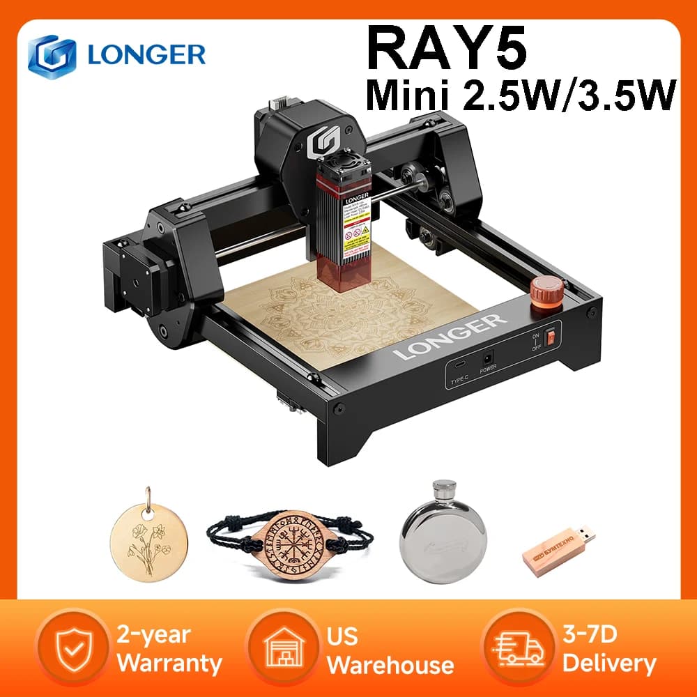 Incisore Laser LONGER RAY5 Mini 2.5W / 3.5W con Spot Laser da 0.04mm, Macchina per Incisione e Taglio con Touch Screen, Area di Lavoro 130*140mm, Wi-Fi