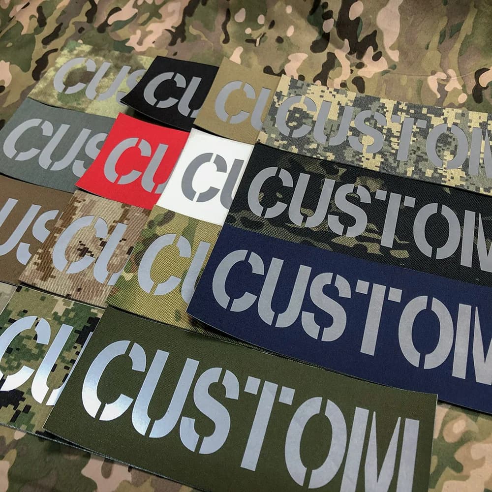 Toppa posteriore con riflessione a infrarossi IR IFF personalizzata con taglio laser, nastri con nome, lettere grigie, 25 cm