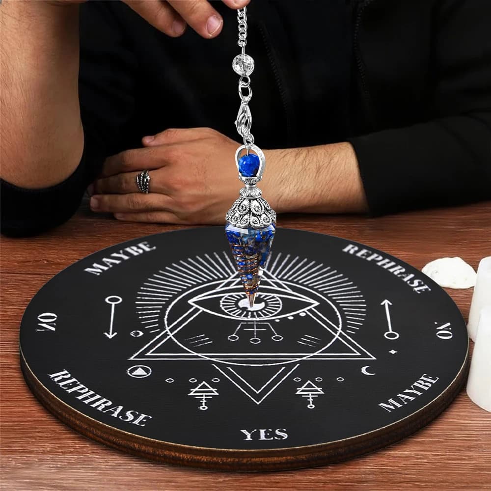 Set di tabelloni a pendolo da 2 pezzi/set, tabellone da divinazione per radiestesia in legno, bacheca metafisica con pendolo in cristallo per stregoneria