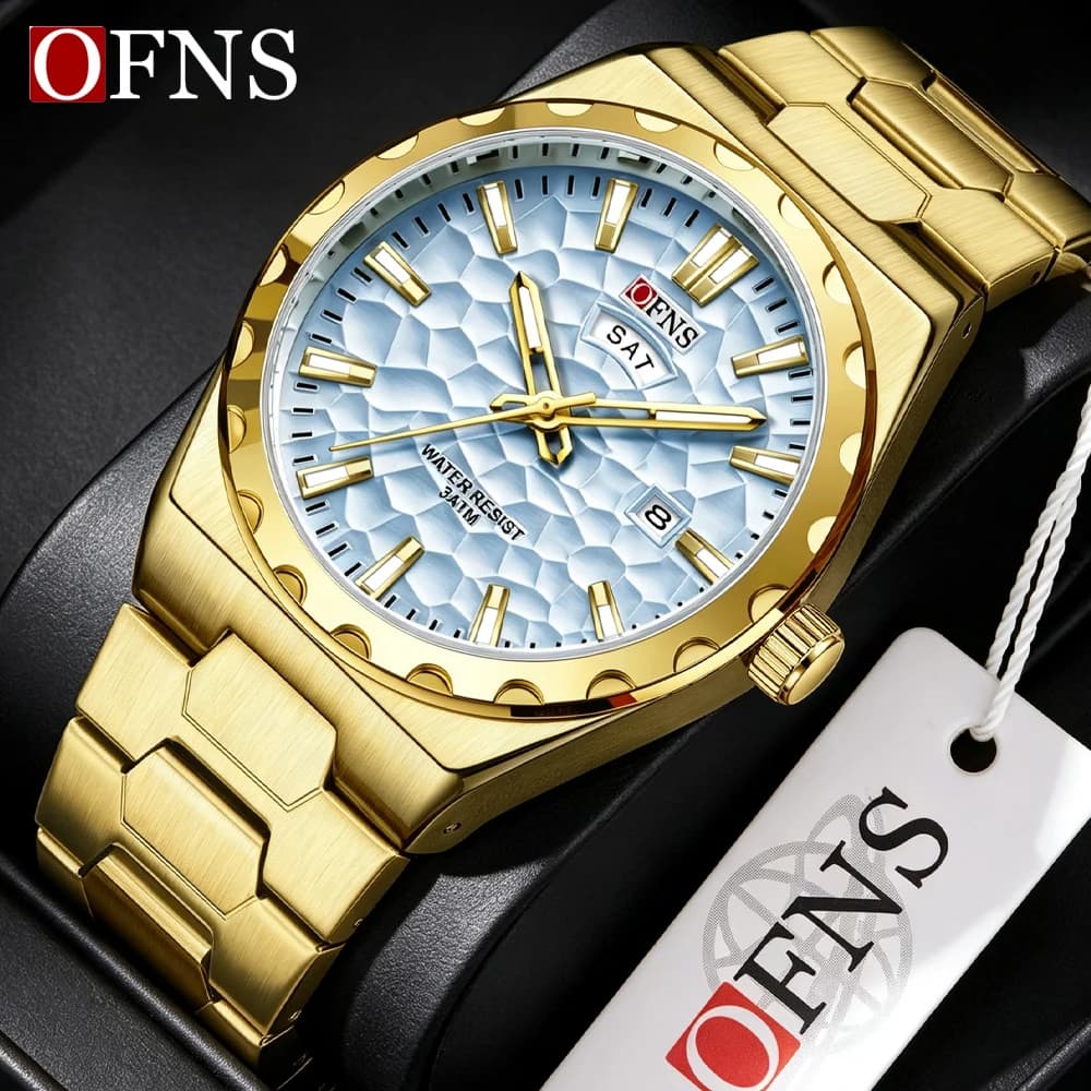 OFNS Business Men Clock Quartz Date Week Luxury Man Wristwatch Waterproof Luminous Stainless Steel Men's Watches Reloj
