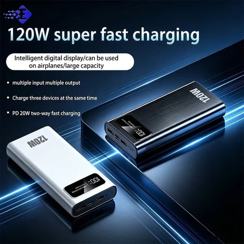 Power Bank Portatile da 500.000 mAh con Ricarica Rapida da 120W, Display Digitale e Batteria Esterna per iPhone e Xiaomi