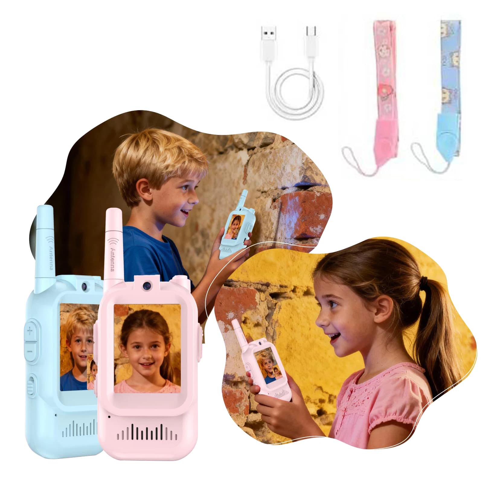 Walkie Talkie Video per Bambini, Set da 2, Ricaricabili con Display, Radio Giocattolo, Regali di Natale e Compleanno per Ragazzi e Ragazze