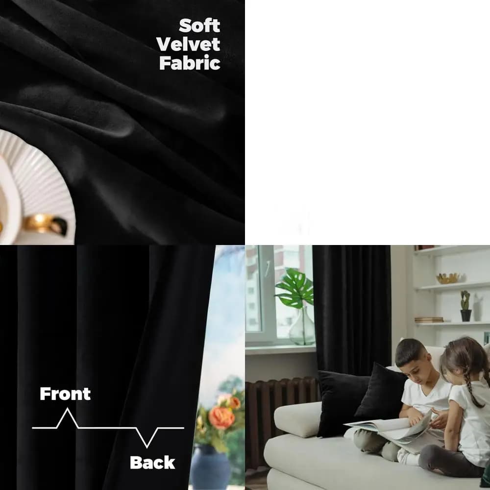 Black velvet curtains with thermal insulation, 60x84, with noise reduction, luxury panels for living room and bedroom