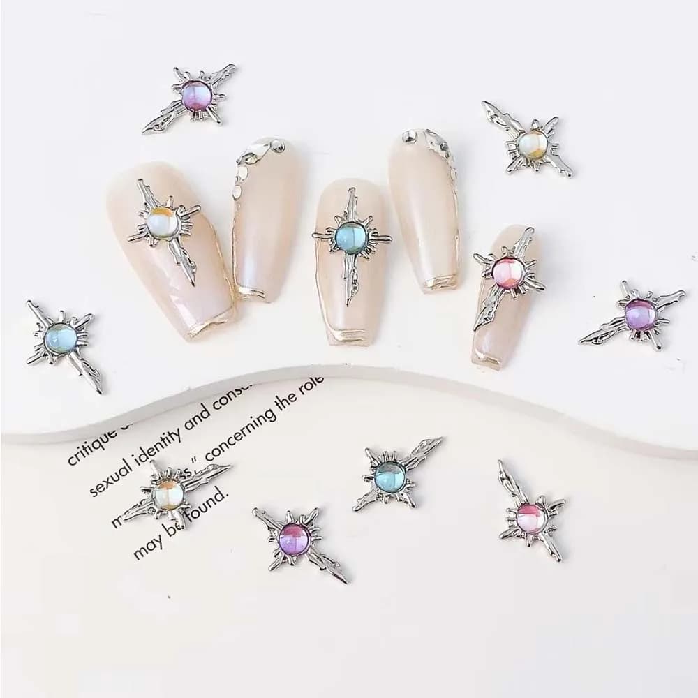 10Pcs Aurora Cross Star Nail Art Charms stile Punk lega 3D oro argento Glitter diamante cristallo di lusso accessori per Manicure fai da te