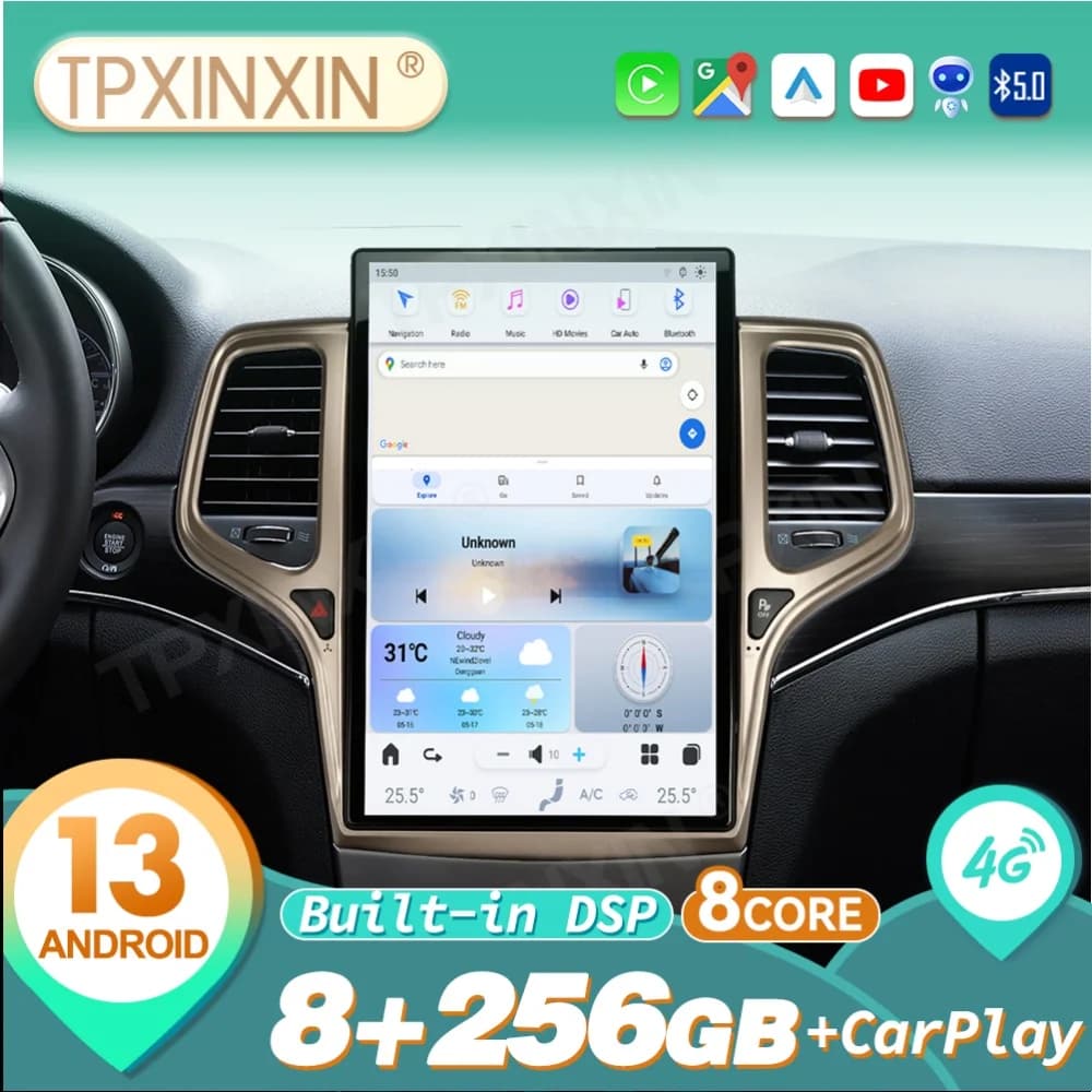 Android 13 Car Radio 14.4 Inch For Jeep Grand Cherokee 2014~2023 Carplay Automotive Multimedia BT GPS Navigation 4G WIFI Stereo
