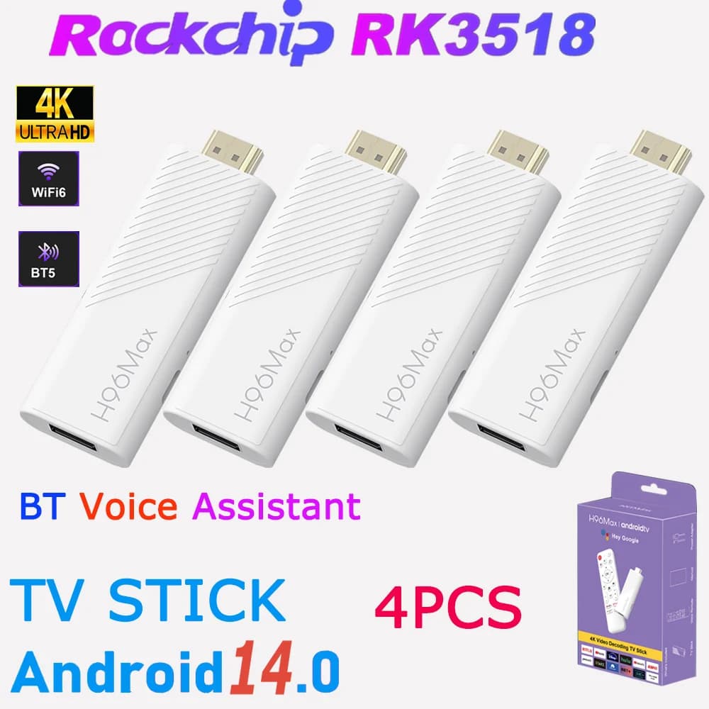 4PCS 2PCS 1PC H96 Max RK3518 Android14.0 TV Stick Quad Core 4K Wifi6 BT5.4 BT Voice Remote Control Smart TV Box