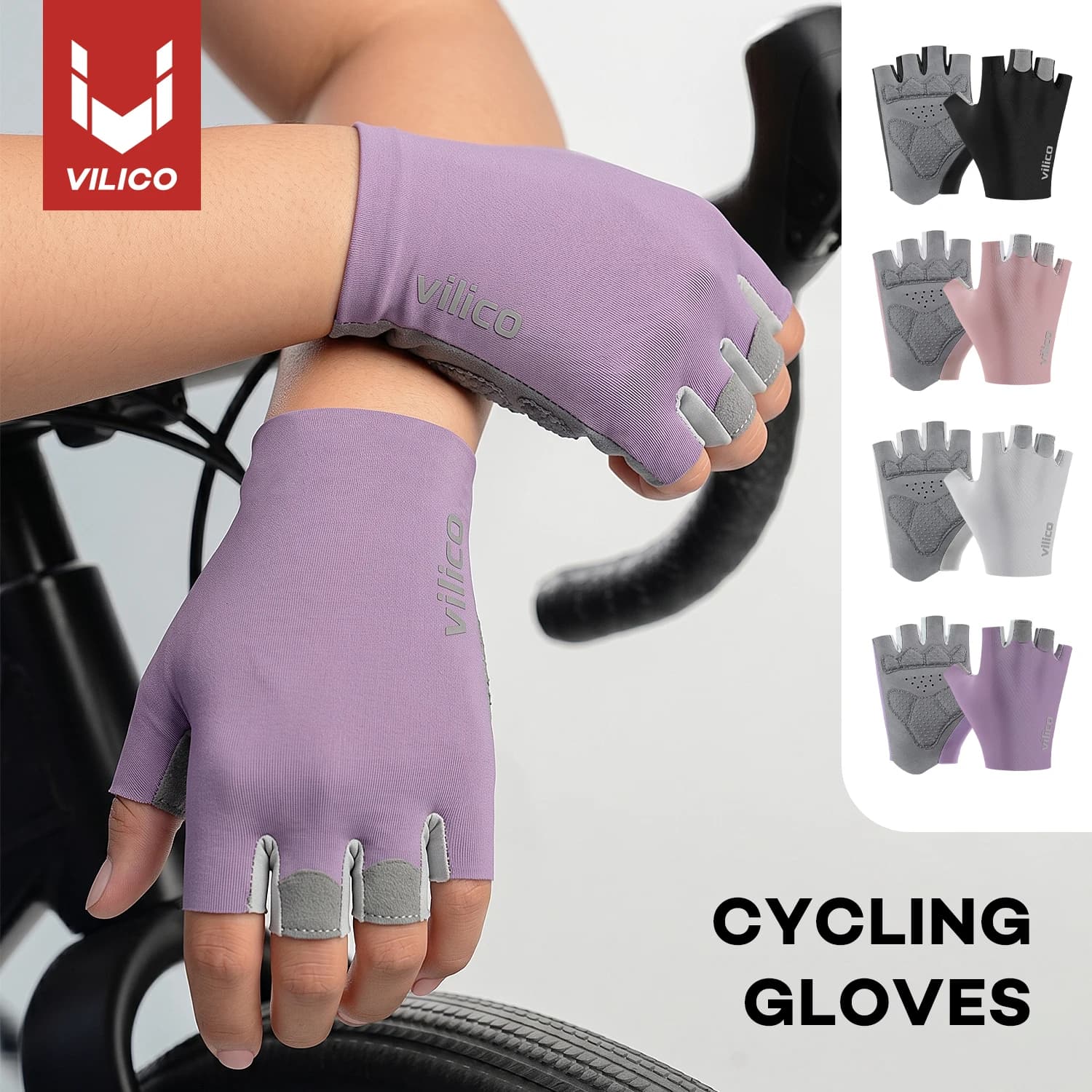 VILICO Half Finger Cycling Gloves Shock Absorbing Anti-Slip Breathable Lightweight Sweat Resistant MTB Road Bicycle Sports Glove