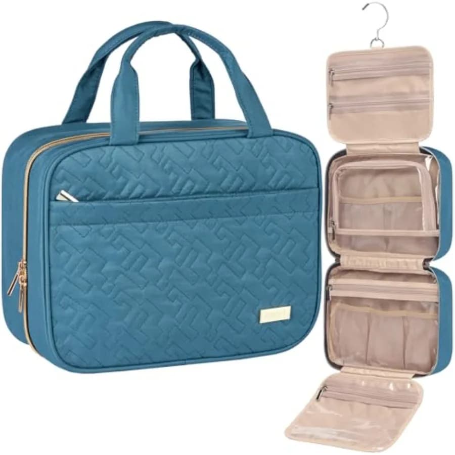 Travel Toiletry Bag for women, Portable Hanging Organizer for Travel-Sized Shampoo, Conditioner, Brushes Set, Makeup Accessorie