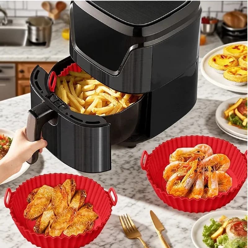 Reusable Air Fryer Silicone Basket High-Temperature Resistant Silicone Mold for Air Fryer Pizza Fried Chicken Liners Accessories