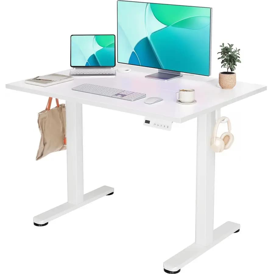 Scrivania Elettrica Regolabile in Altezza, 40 x 24 Pollici, con Gestione Cavi, Scrivania per Home Office con Pannello di Giunzione