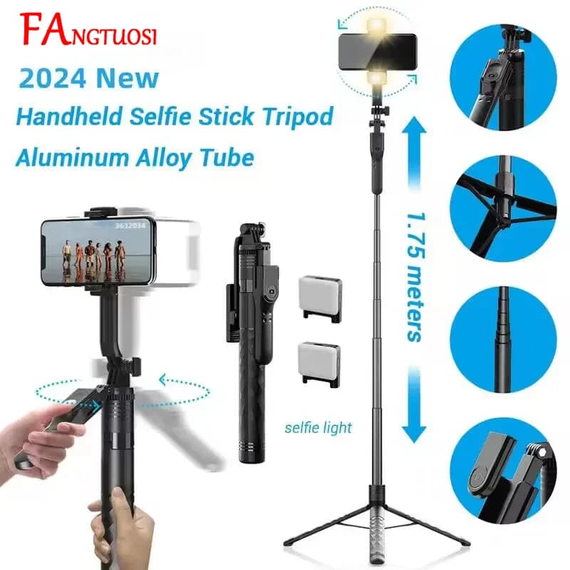 FANGTUOSI Nuovo 2025 Wireless Selfie Stick Treppiede Supporto pieghevole per Gopro Action Cameras Smartphone Equilibrio Riprese costanti dal vivo