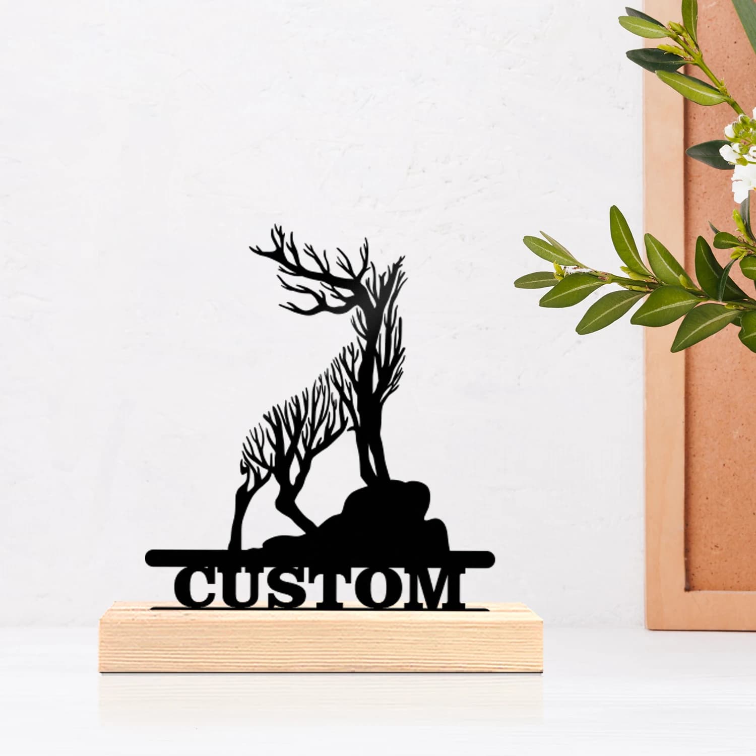 1pc Desktop Metal Ornaments Custom Name Equipped with A Wooden Base Suitable for Fireplaces,Study Rooms,and Offices