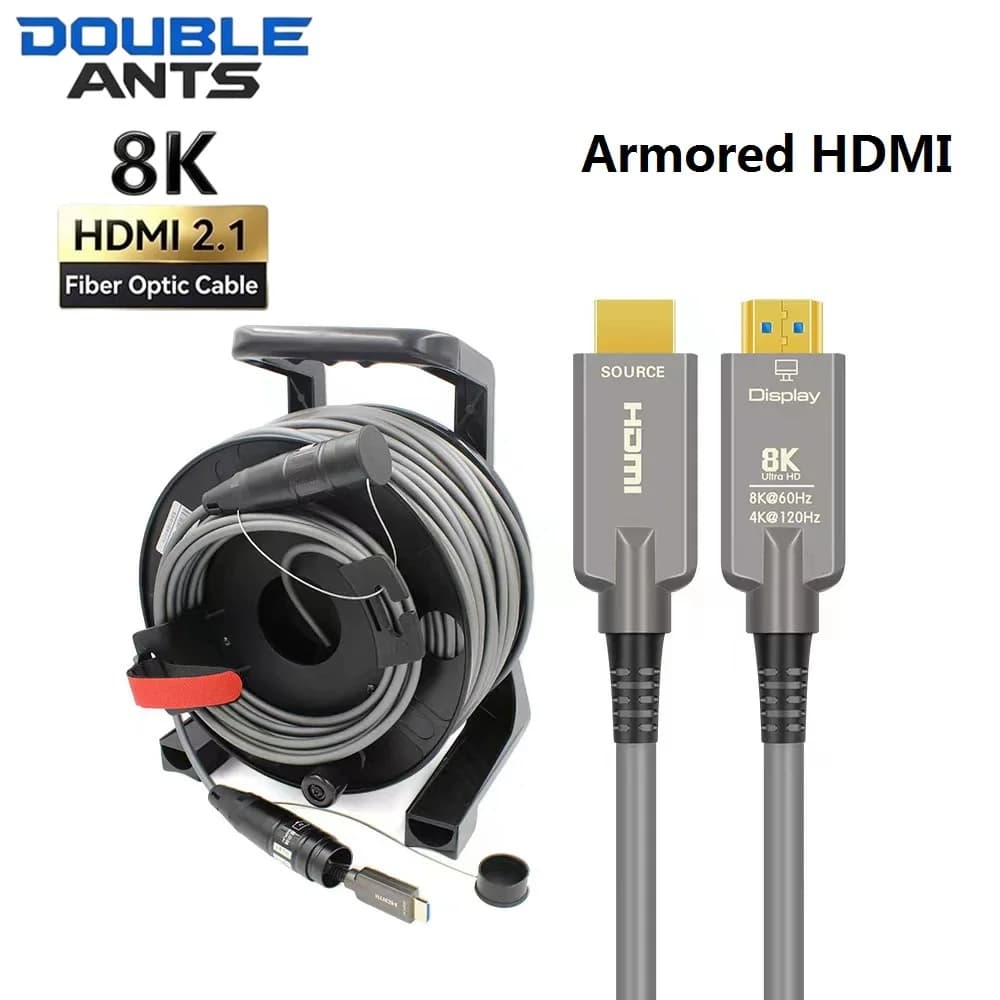 Armored 8K Fiber HDMI Cable 8K@60Hz 4K240Hz AOC HDMI 2.1 Cable for Live Event Stage Rental Stage Show LED Screen with Reel & Cap