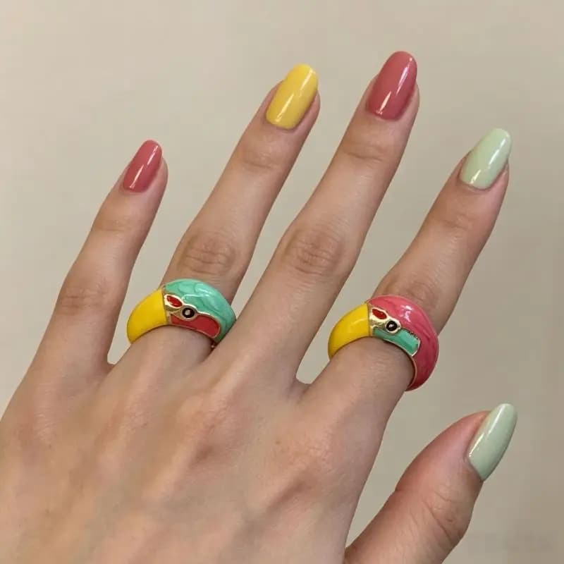 Retro Trendy Enamel Parrot Open Ring Durable Hypoallergenic Metal Jewelry for Women Men Daily Party Accessory