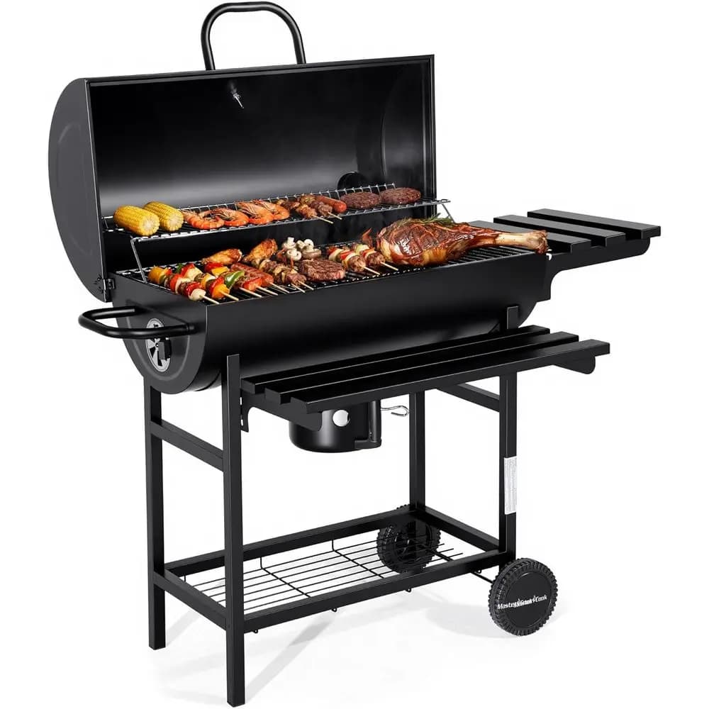 Portatile 686 Sq. In. Griglia per Barbecue con Ripiano Anteriore Pieghevole, Termometro e Prese d'Aria Regolabili per Cucina all'Aperto e Feste